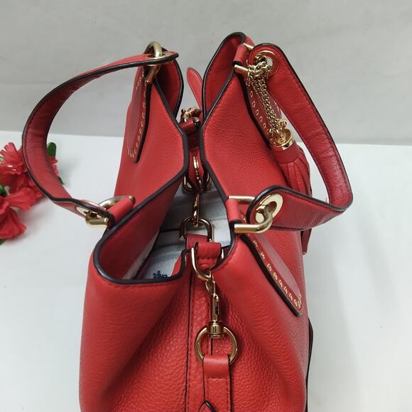 Michael Kors Brooklyn Red Leather Tassel Double Handle Satchel Shoulder Bag - Picture 8 of 16